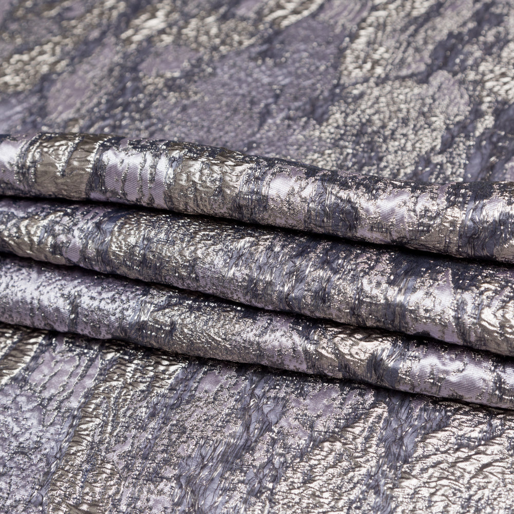Metallic Aluminum and Orchid Haze Abstract Luxury Brocade Folded