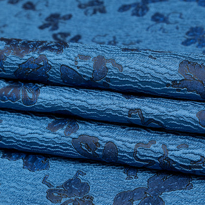 Metallic Baleine Blue and Black Floral Luxury Brocade - Folded
