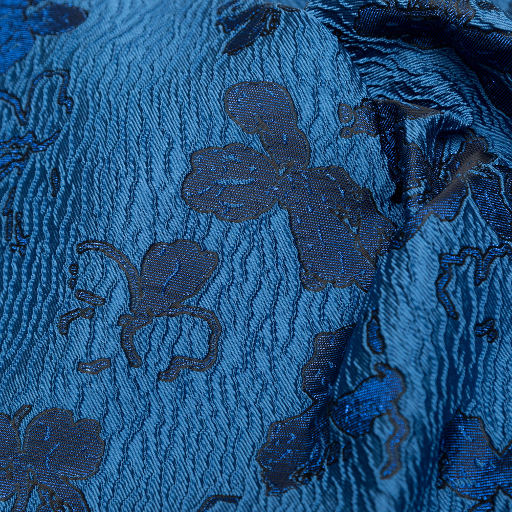 Metallic Baleine Blue and Black Floral Luxury Brocade - Detail