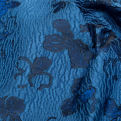 Metallic Baleine Blue and Black Floral Luxury Brocade - Detail