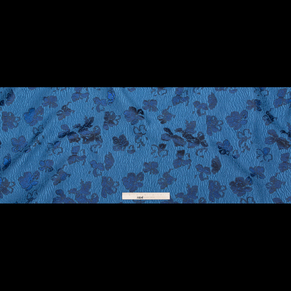 Metallic Baleine Blue and Black Floral Luxury Brocade - Full
