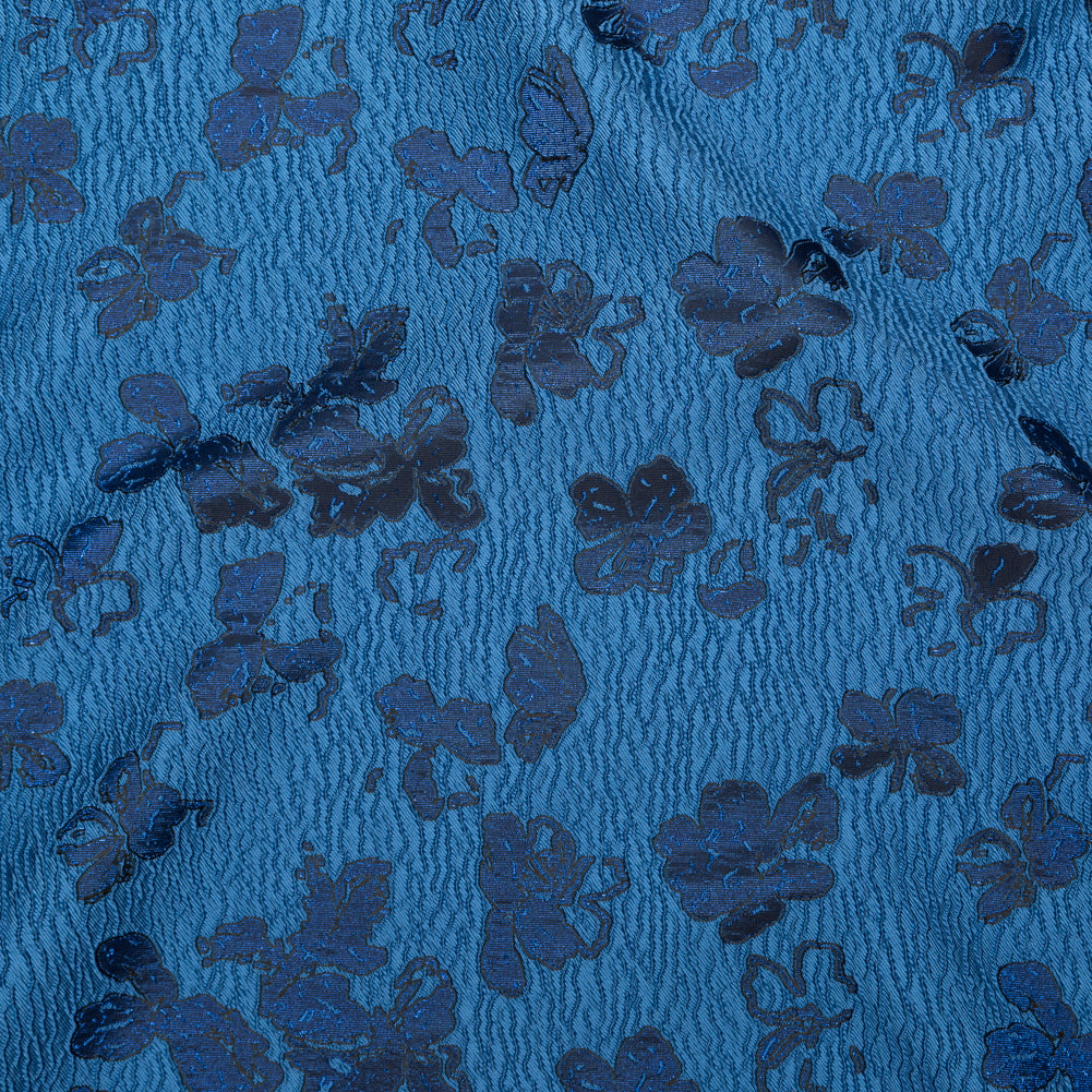 Metallic Baleine Blue and Black Floral Luxury Brocade