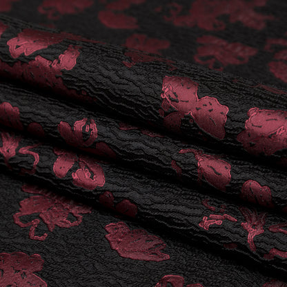 Metallic Black and Rhododendron Floral Luxury Brocade Folded