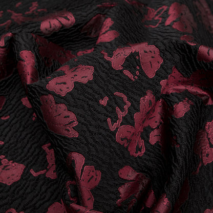 Metallic Black and Rhododendron Floral Luxury Brocade Detail
