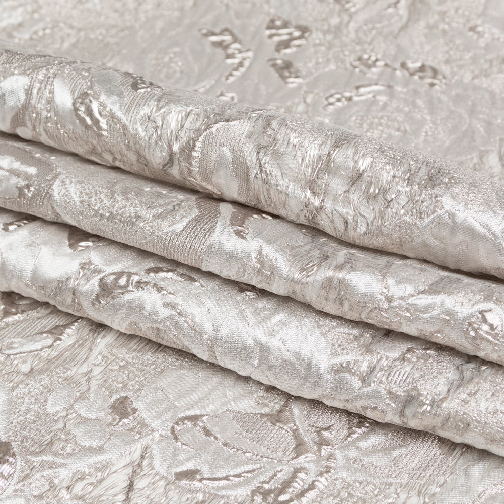Metallic Silver and Castle Wall Rosy Luxury Brocade - Folded