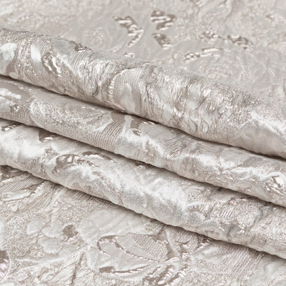 Metallic Silver and Castle Wall Rosy Luxury Brocade - Folded