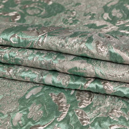 Metallic Simply Taupe and Winter Green Rosy Luxury Brocade Folded