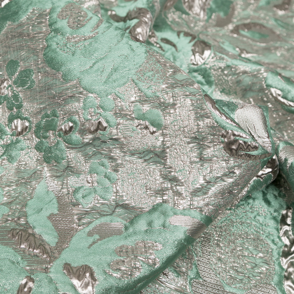 Metallic Simply Taupe and Winter Green Rosy Luxury Brocade Detail