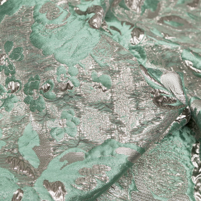 Metallic Simply Taupe and Winter Green Rosy Luxury Brocade Detail