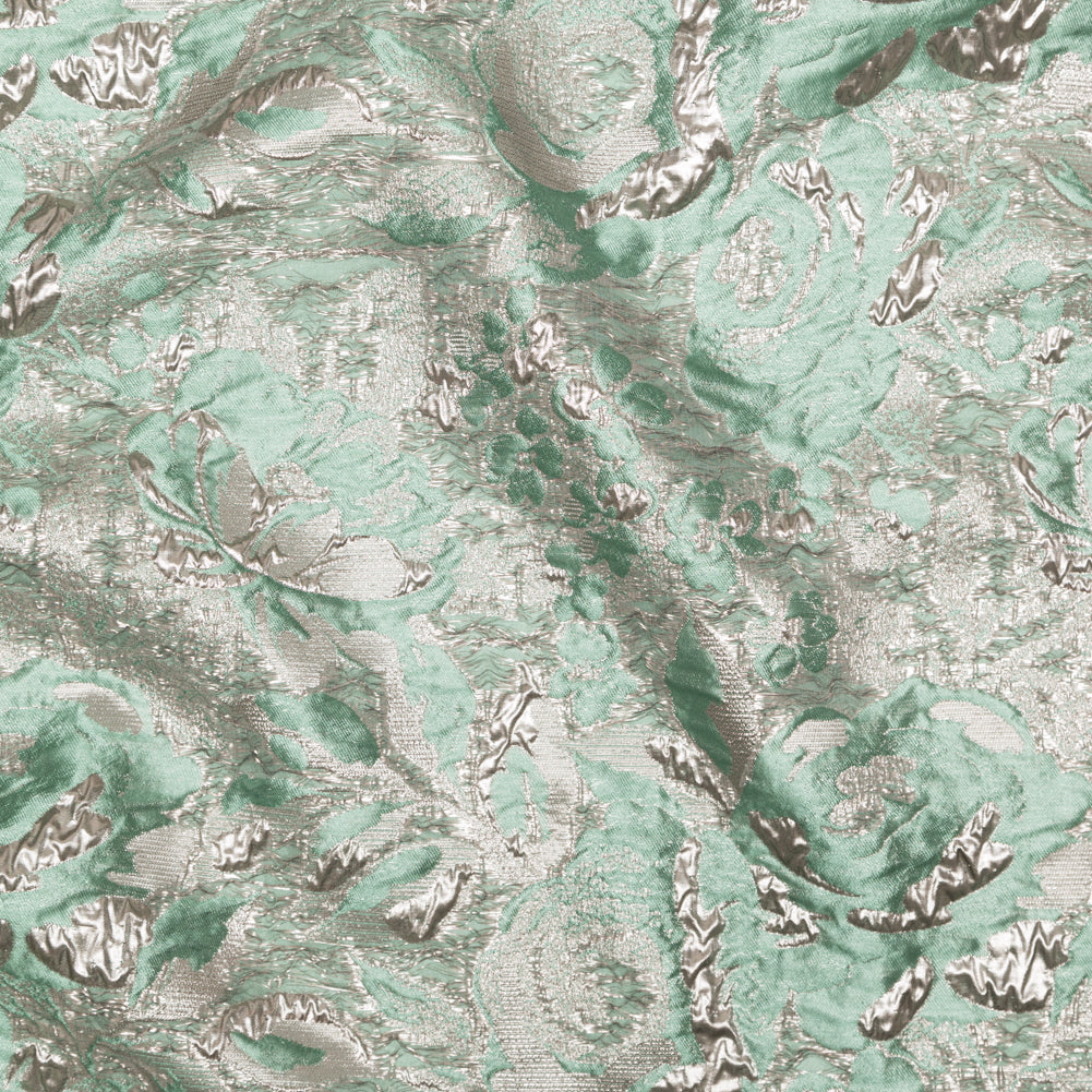 Metallic Simply Taupe and Winter Green Rosy Luxury Brocade