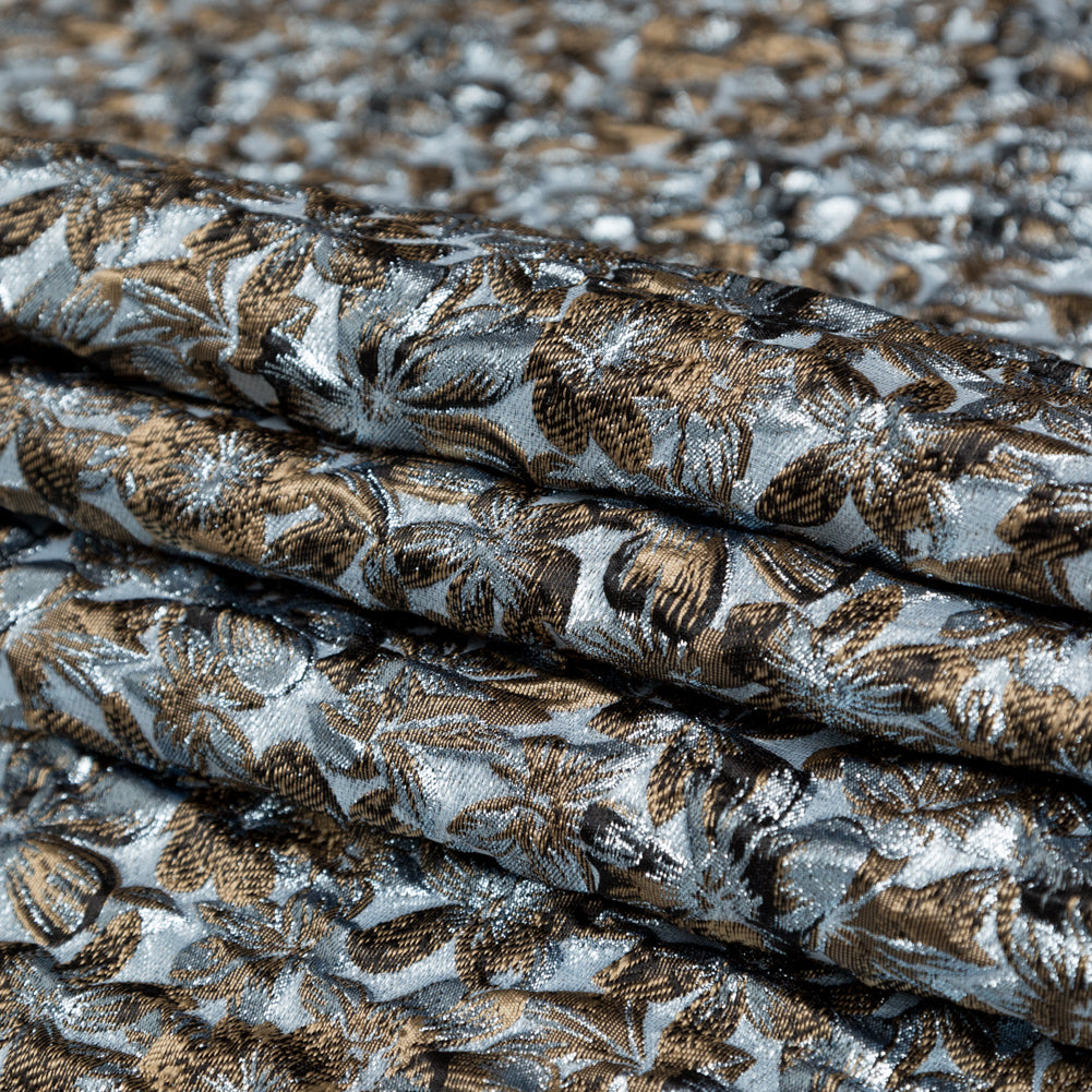 Metallic Quarry and Kangaroo Floral Luxury Brocade - Folded