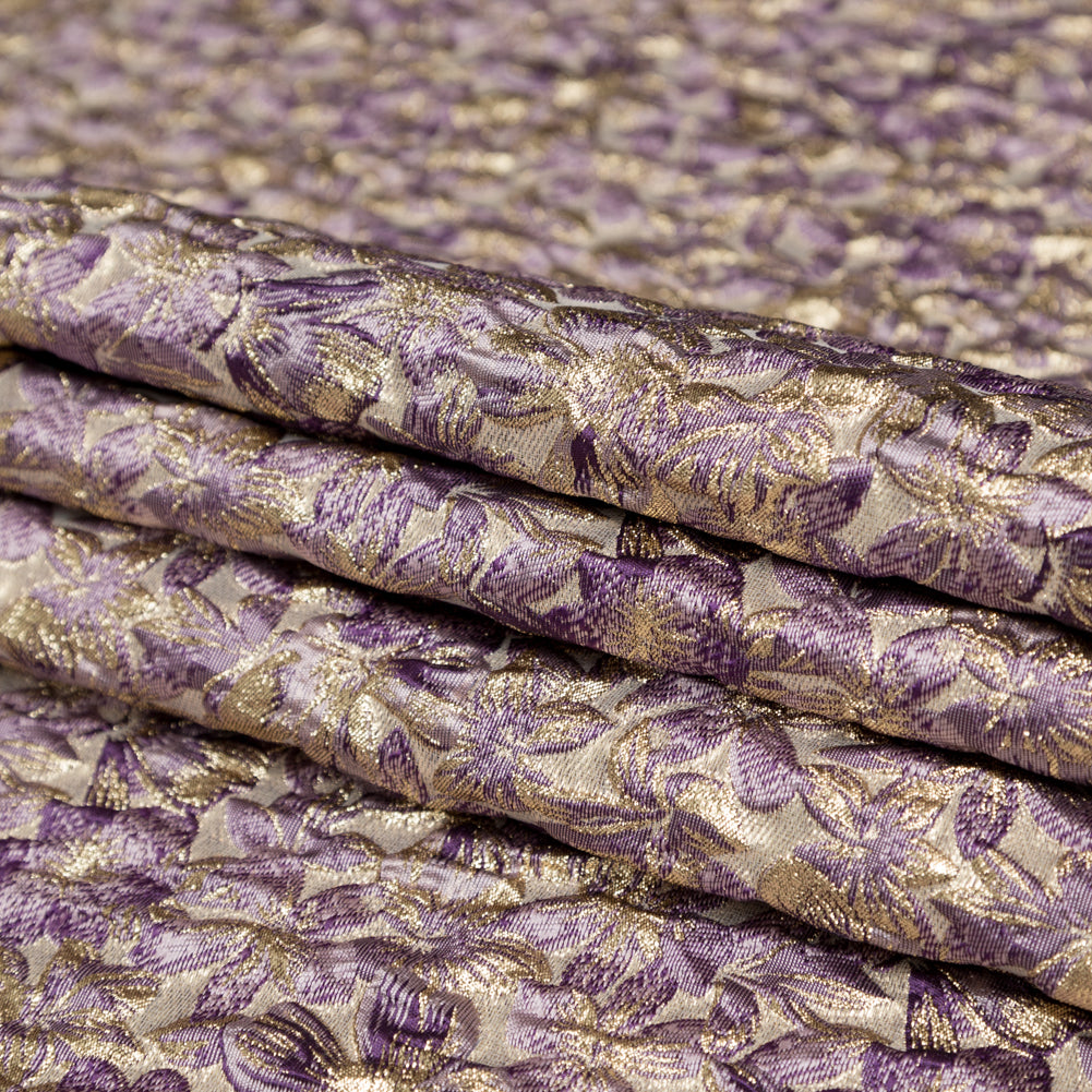 Metallic Sesame and Shadow Purple Floral Luxury Brocade Folded