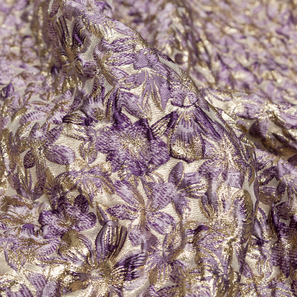 Metallic Sesame and Shadow Purple Floral Luxury Brocade Detail