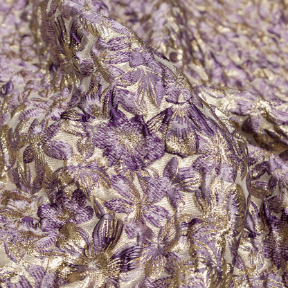 Metallic Sesame and Shadow Purple Floral Luxury Brocade Detail
