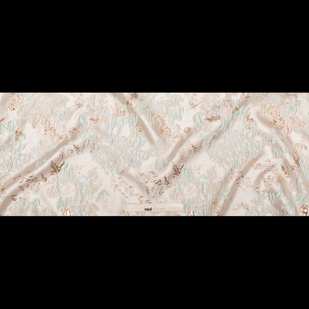 Metallic Bright Gold, Milky Green and Icelandic Blue Floral Luxury Brocade - Full