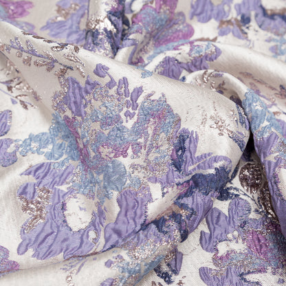 Metallic Champagne, Rainy Day and Deep Wisteria Floral Luxury Brocade - Detail