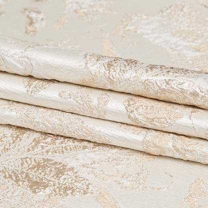 Metallic Bright Gold and Crystal Gray Floral Luxury Brocade Folded