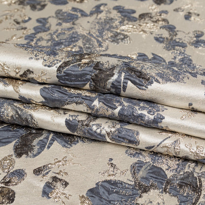 Metallic Bright Gold, Oyster Gray and Odyssey Gray Floral Luxury Brocade Folded