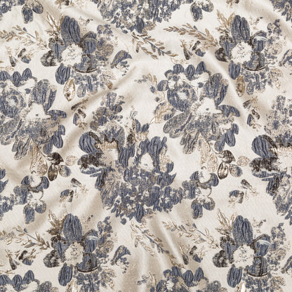 Metallic Bright Gold, Oyster Gray and Odyssey Gray Floral Luxury Brocade