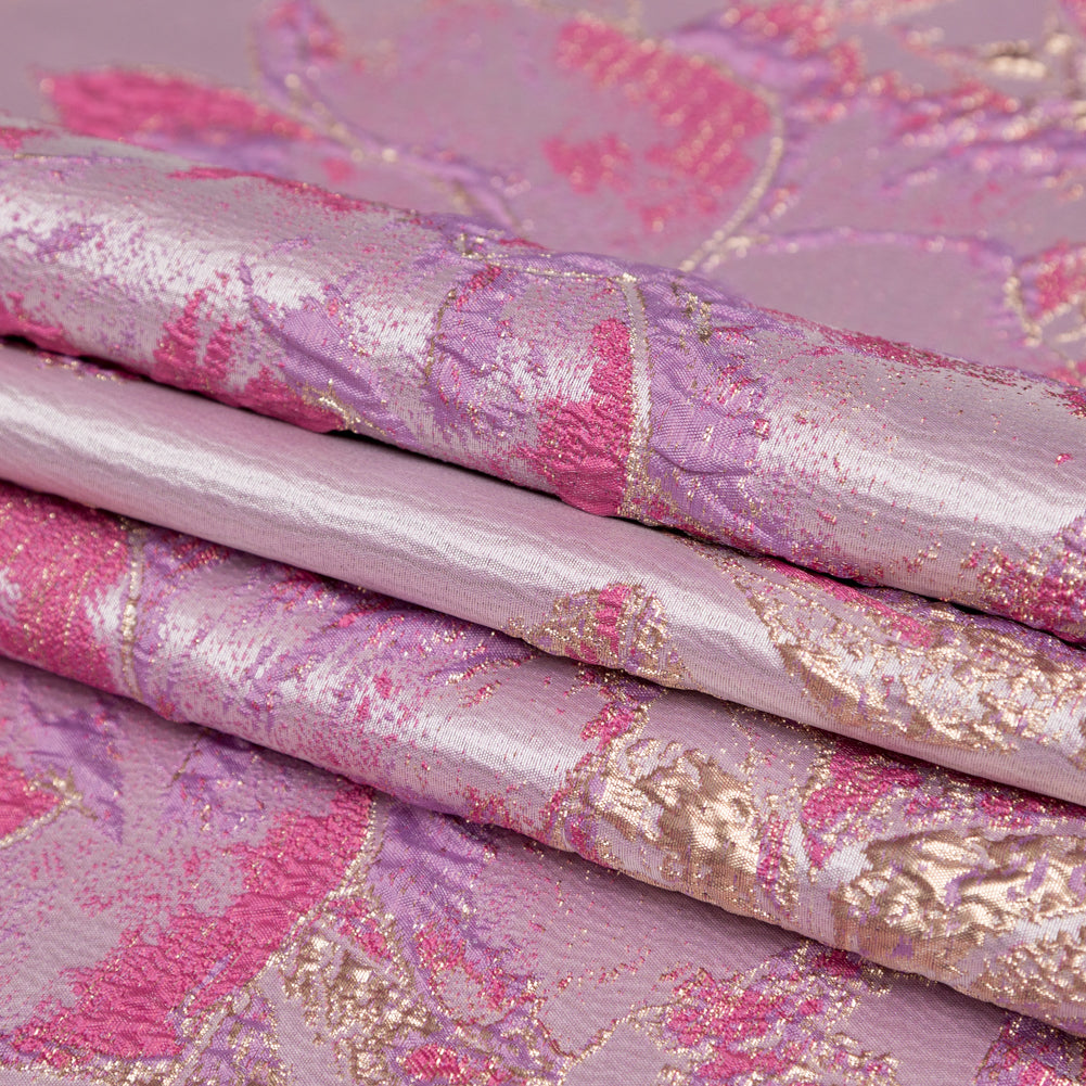 Floral Metallic Brocade - Bright Gold, Lavender and Fuchsia Pink Folded
