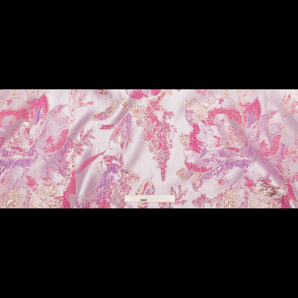 Floral Metallic Brocade - Bright Gold, Lavender and Fuchsia Pink Full