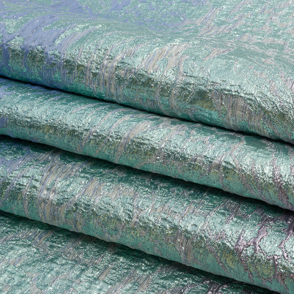Metallic Icelandic Blue, Wind Chime and Dynasty Pink Abstract Ombre Luxury Brocade Folded