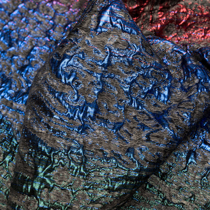 Metallic Space Cherry, Blue Morpho and Emerald Abstract Ombre Luxury Brocade - Detail
