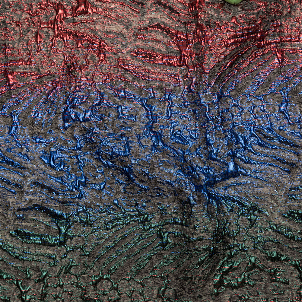 Metallic Space Cherry, Blue Morpho and Emerald Abstract Ombre Luxury Brocade