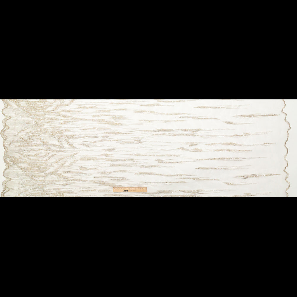 Metallic Off-White Fancy Beaded and Embroidered Lace with Scalloped Edges Full