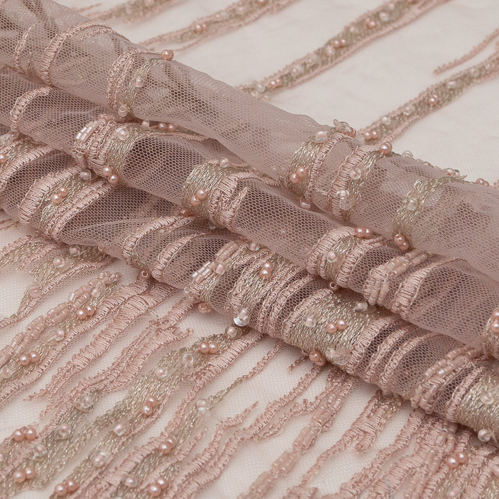 Metallic Etherea Fancy Beaded and Embroidered Lace with Scalloped Edges - Folded
