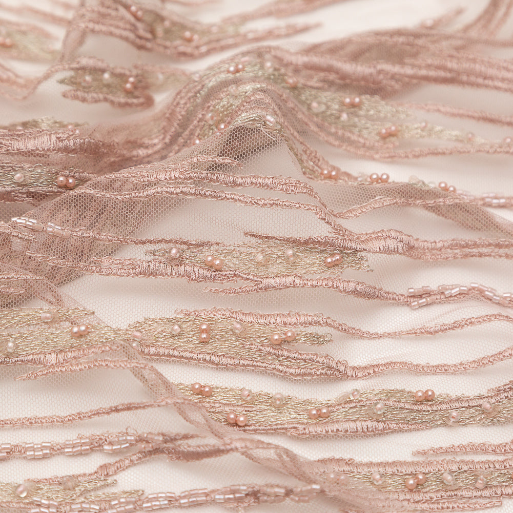 Metallic Etherea Fancy Beaded and Embroidered Lace with Scalloped Edges - Detail