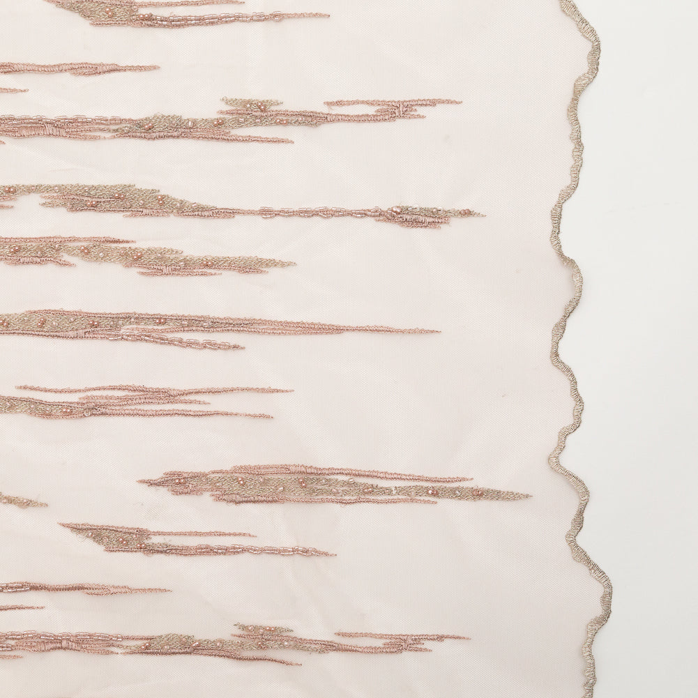 Metallic Etherea Fancy Beaded and Embroidered Lace with Scalloped Edges