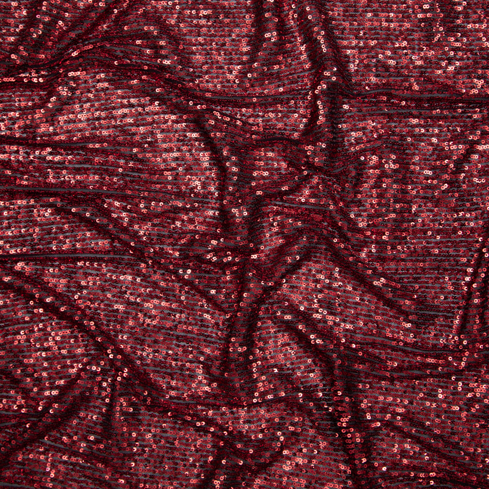 Red Striped Baby Sequins on Black Stretch Mesh