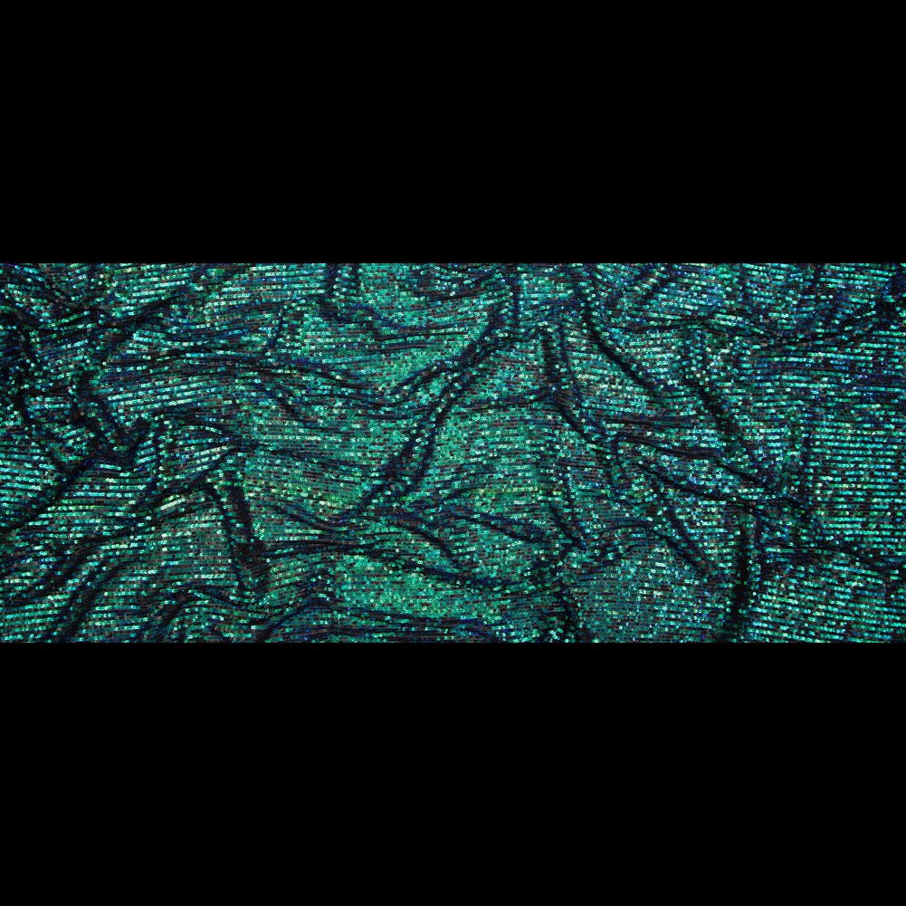Green and Blue Striped Baby Sequins on Black Stretch Mesh Full