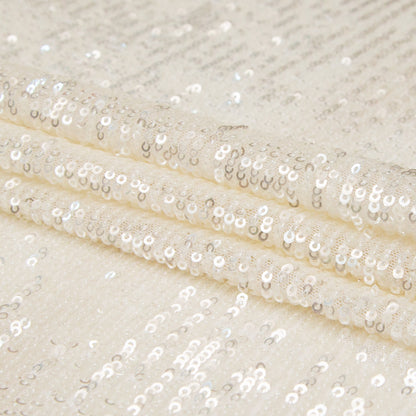 Iridescent Striped Baby Sequins on White Stretch Mesh - Detail