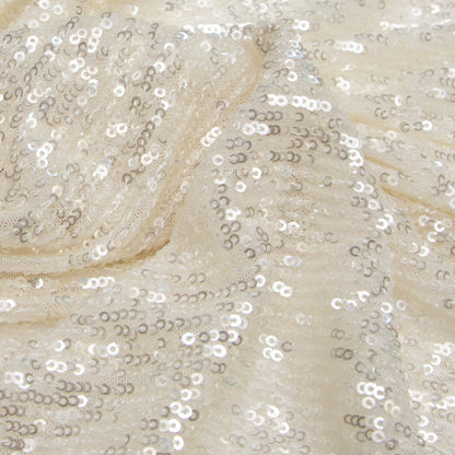 Iridescent Striped Baby Sequins on White Stretch Mesh - Full