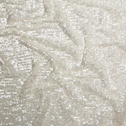 Iridescent Striped Baby Sequins on White Stretch Mesh