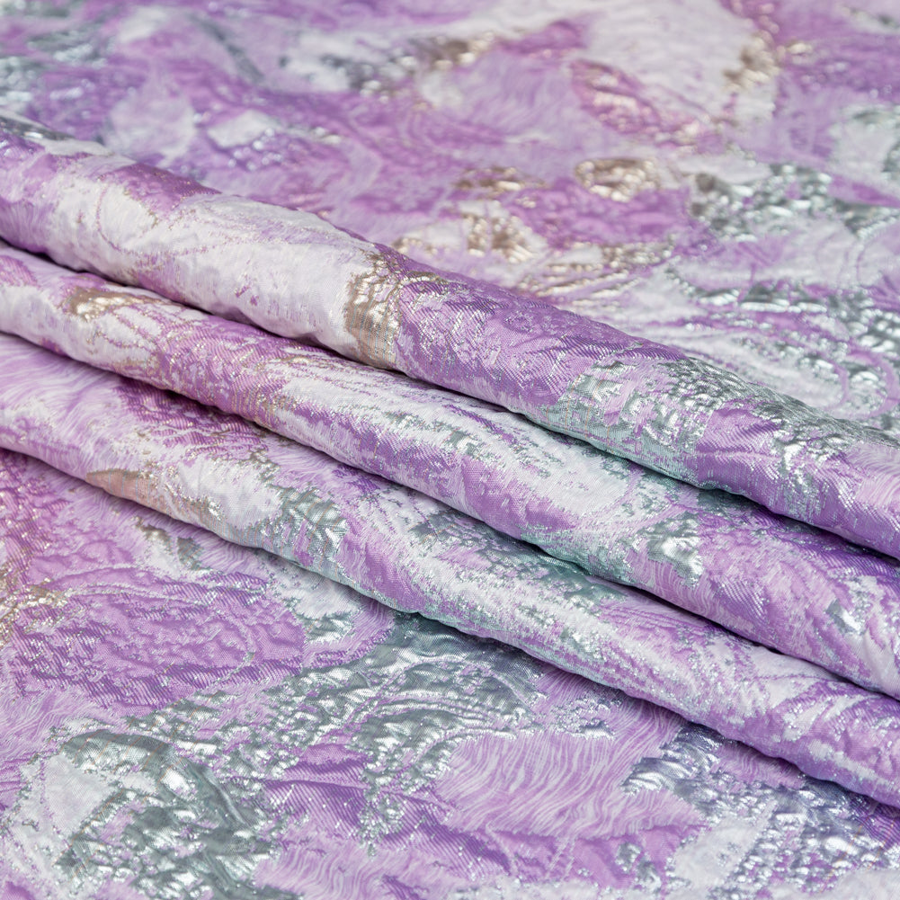 Metallic Golden Egg, African Violet and Winsome Orchid Abstract Luxury Brocade - Folded