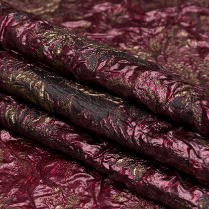 Metallic Raspberry Radiance and Bright Gold Floral Luxury Double Layer Organza Brocade Detail