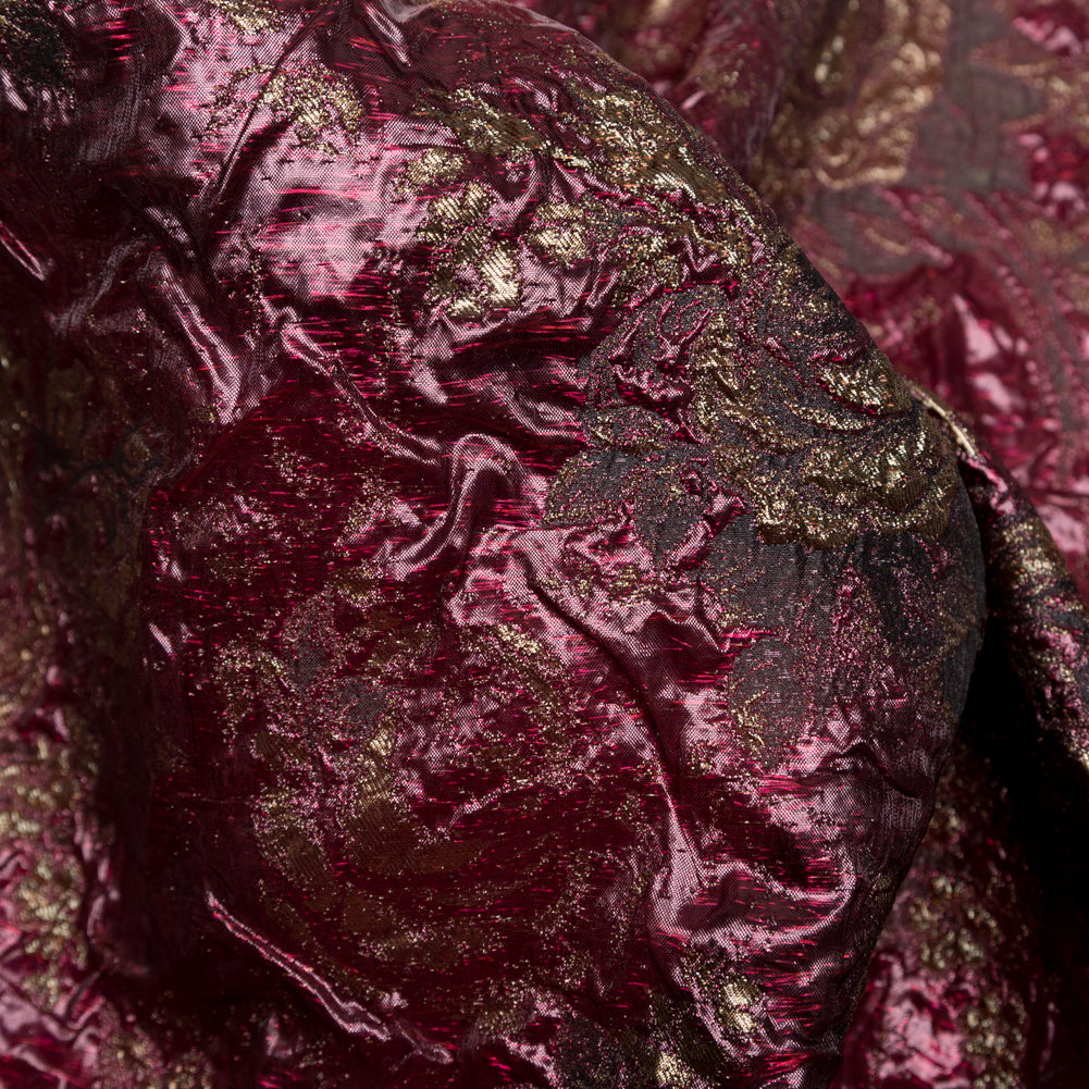 Metallic Raspberry Radiance and Bright Gold Floral Luxury Double Layer Organza Brocade Full