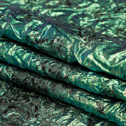 Metallic Verdant Green and Black Floral Luxury Double Layer Organza Brocade Detail