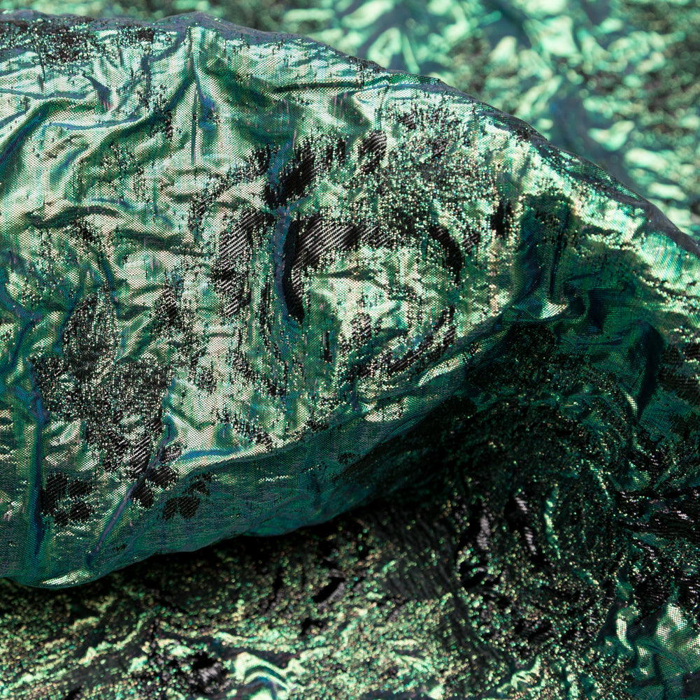 Metallic Verdant Green and Black Floral Luxury Double Layer Organza Brocade Full