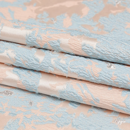 Pearl Blue, Cream Puff, and Metallic Silver Abstract Luxury Brocade - Folded