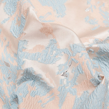 Pearl Blue, Cream Puff, and Metallic Silver Abstract Luxury Brocade - Detail