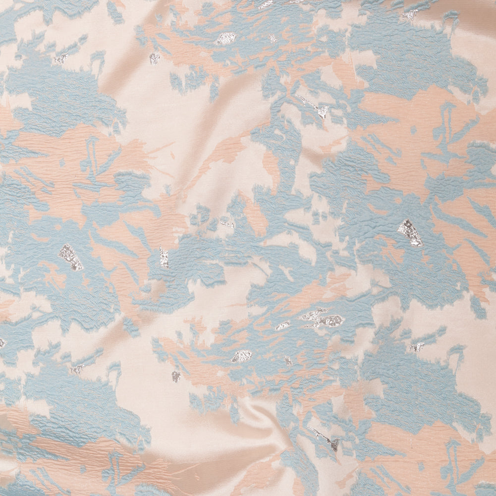 Pearl Blue, Cream Puff, and Metallic Silver Abstract Luxury Brocade