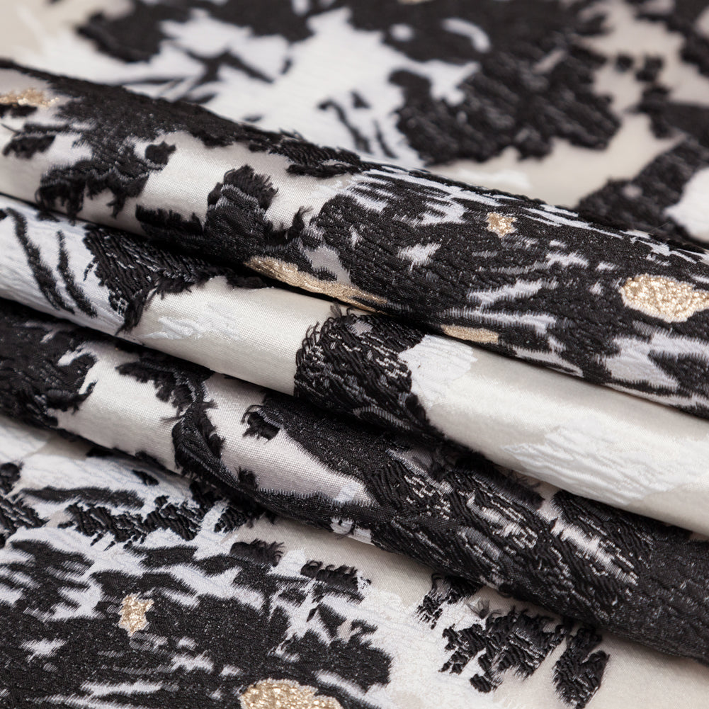 Jet Set, Blanc de Blanc and Metallic Gold Abstract Luxury Brocade - Folded