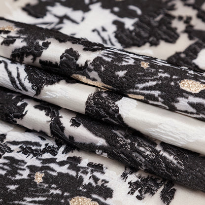 Jet Set, Blanc de Blanc and Metallic Gold Abstract Luxury Brocade - Folded
