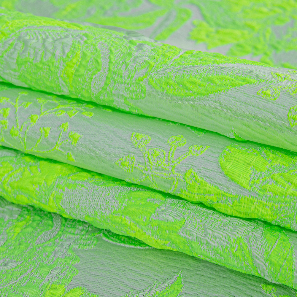 Neon Green Gecko and Frost Foliage Luxury Brocade - Folded