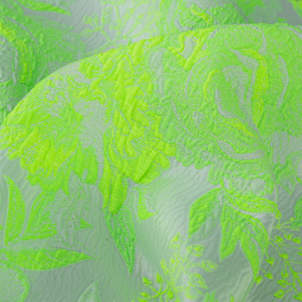 Neon Green Gecko and Frost Foliage Luxury Brocade - Detail
