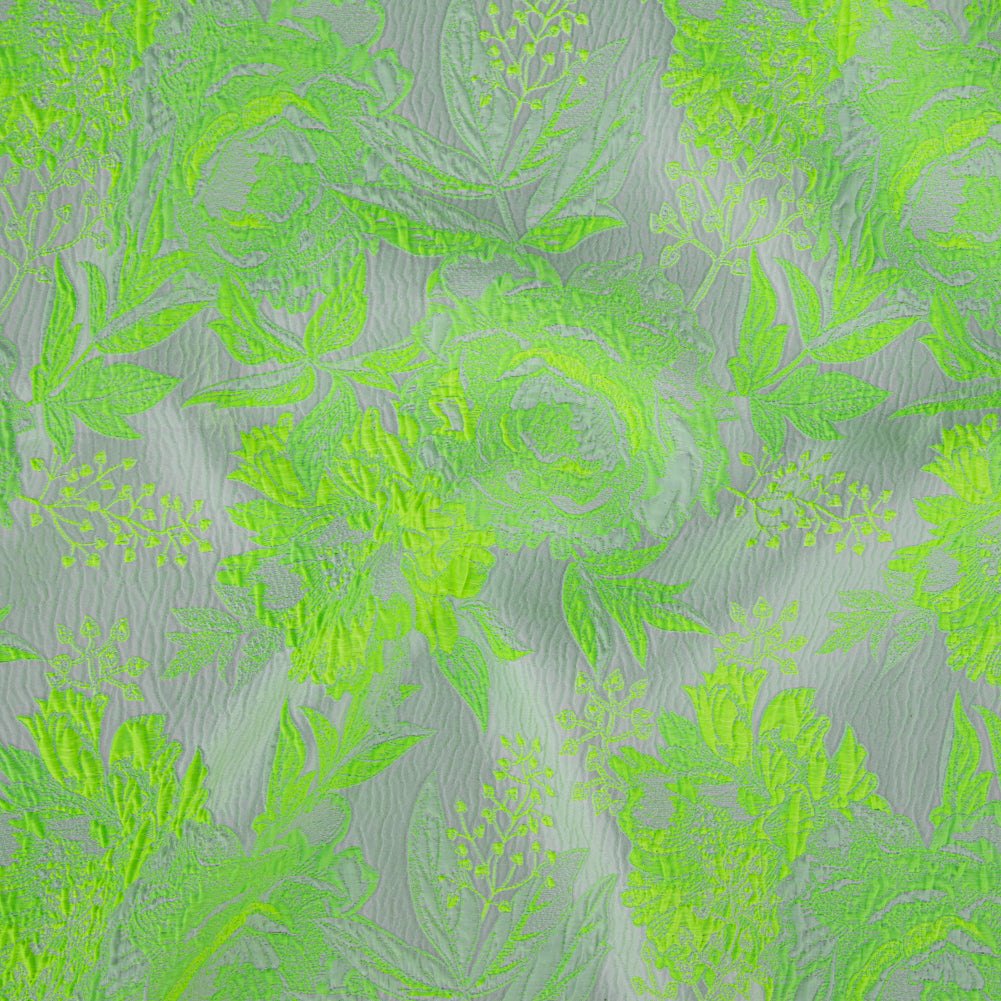 Neon Green Gecko and Frost Foliage Luxury Brocade